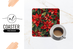 Red Poinsettia Flowers and Green Leaves Seamless Pattern Product Image 1