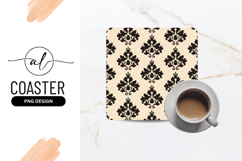 Black Damask Pattern on Beige Background Repeatable Design Product Image 1