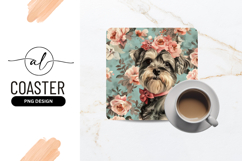 Schnauzer Dog Portrait With Flowers Square Coaster Product Image 1