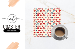 Watercolor Hearts Pattern Red Blue Square Coaster Product Image 1