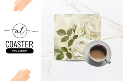 Elegant White Roses Square Coaster Floral Design Product Image 1