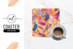 Colorful Feather Pattern Abstract Art Square Coaster Product Image 1