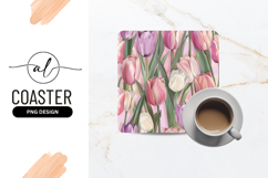Pastel Tulip Flower Seamless Square Coaster Pattern Product Image 1