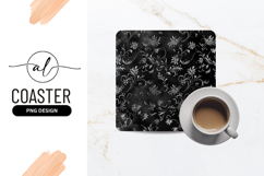 Ornate Floral Pattern Black And White Square Coaster Product Image 1
