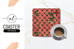 Vintage Roses On Coral Pink Square Coaster Product Image 1