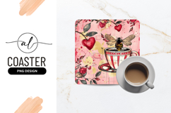 Bee On Teacup Whimsical Square Coaster Design Product Image 1