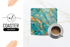 Teal Marble Texture With Gold Square Coaster Product Image 1