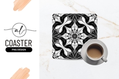 Ornate Black And White Square Coaster Png Product Image 1