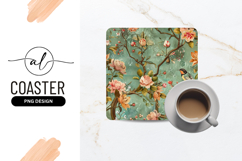 Vintage Floral Bird Pattern For Square Coaster Product Image 1
