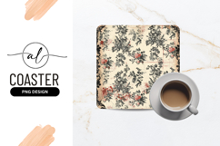 Vintage Floral Pattern With Border For Square Coaster Product Image 1