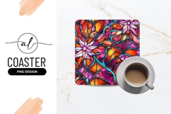 Vibrant Floral Stained Glass Square Coaster Png Product Image 1