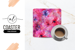 Pink Floral Abstract Alcohol Ink Square Coaster Product Image 1