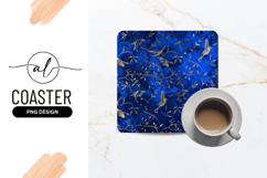 Golden Birds And Foliage On Blue Background Product Image 1
