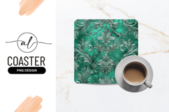 Teal Floral Embossed Square Coaster Png Product Image 1
