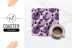 Purple Frosted Cupcakes With Berries Square Coaster Png Product Image 1