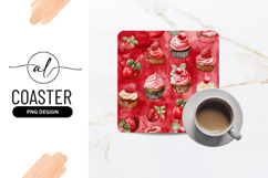 Watercolor Cupcakes And Berries Square Coaster Png Product Image 1