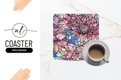 Pink Flowers Stained Glass Square Coaster Png Product Image 1