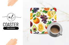 Watercolor Fruit Seamless Pattern Square Coaster Png Product Image 1