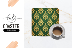 Gold Damask On Emerald Green Square Coaster Png Product Image 1