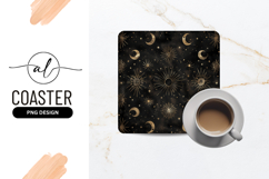 Golden Celestial Pattern Square Coaster Png Product Image 1
