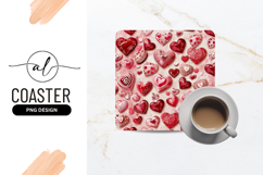 Valentine Heart Pattern Square Coaster Png Product Image 1