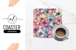 Colorful Floral Arrangement Design Square Coaster Png Product Image 1
