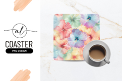 Pastel Hibiscus Flowers Seamless Pattern Square Coaster Png Product Image 1