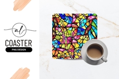 Abstract Colorful Stained Glass Square Coaster Png Product Image 1