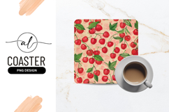 Red Cherries And Leaves Patterned Background Image Product Image 1