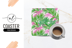 Pink And Green Palm Leaf Pattern Square Coaster Sublimation Product Image 1