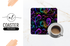Vibrant Paisley Pattern On Black Square Coaster Png Product Image 1