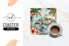 Tropical Island Paradise With Sailboat Illustration Product Image 1
