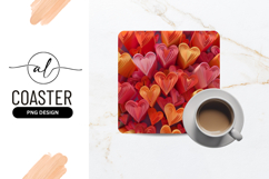Paper Heart Valentines Day Background Square Coaster Png Product Image 1
