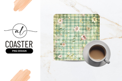 Floral And Gingham Vintage Square Coaster Png Product Image 1