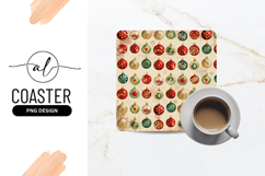 Vintage Christmas Ornaments Background For Square Coaster Product Image 1