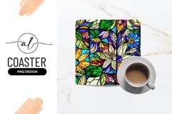 Floral Stained Glass Seamless Square Coaster Png Product Image 1