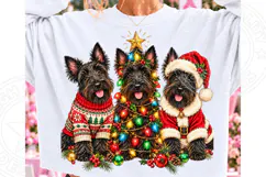 Scottie Dog Christmas PNG Design, Three Scottish Terriers wi Product Image 1