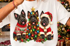Scottie Dog Christmas PNG Design, Three Scottish Terriers wi Product Image 3