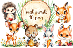Watercolor Forest Animals Clipart Set - Woodland Nursery Product Image 1