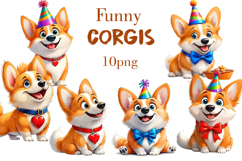 Funny Corgis in Party Hats Clipart Set Product Image 1