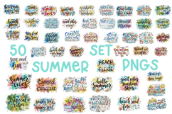 50 Super Summer Quotes Watercolor Cliparts Bundle Product Image 1