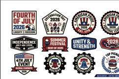 4th of July 2026 Neo-Brutalist Patriotic Event Badge EPS Set Product Image 2