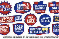 Star-Spangled 4th July 2026 Neo-Brutal Sale Badge Bundle EPS Product Image 2