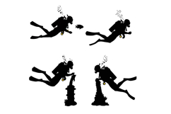 Scuba Diver Silhouettes Exploring Underwater Marine Life and Product Image 1