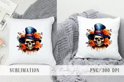 Halloween floral skull with witch hat clipart- 1 png Product Image 4