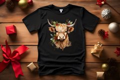 Watercolor Highland Cow PNG, Christmas Highland Cow PNG Product Image 3