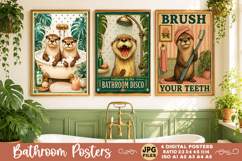 Bathroom funny animals posters, Retro 4 Posters JPG Bathroom Product Image 3