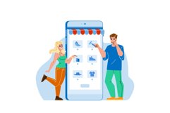 Couple Choosing Product In Smartphone App Vector Product Image 1