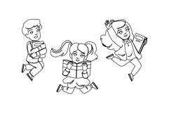 young excited kids reading vector Product Image 1