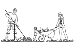 yard family raking leaves vector Product Image 1
